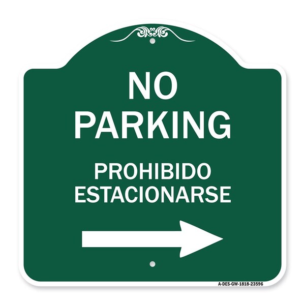 No Parking Prohibido Estacionarse W/ Left Arrow, Green & White Alum Sign, 18" x 18", GW-1818-23596